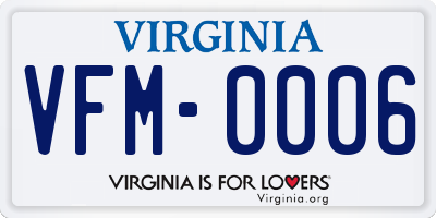 VA license plate VFM0006