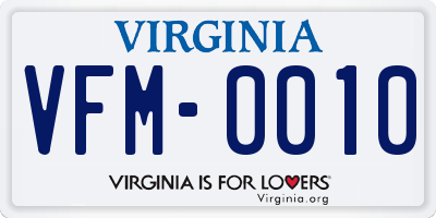 VA license plate VFM0010