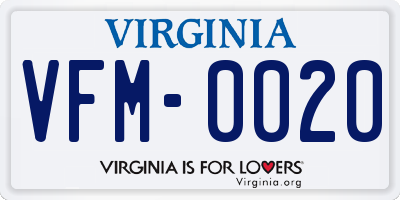 VA license plate VFM0020