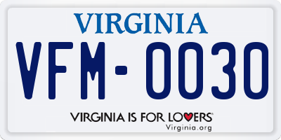 VA license plate VFM0030