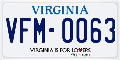 VA license plate VFM0063