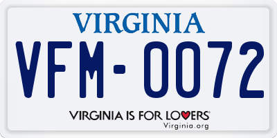 VA license plate VFM0072