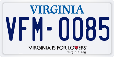 VA license plate VFM0085