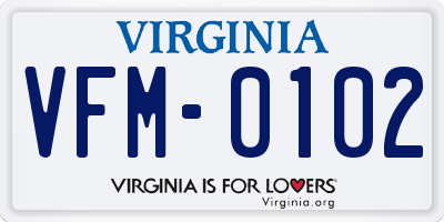 VA license plate VFM0102