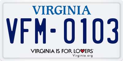 VA license plate VFM0103