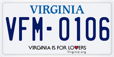 VA license plate VFM0106