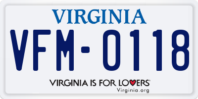 VA license plate VFM0118