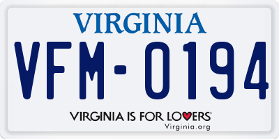 VA license plate VFM0194
