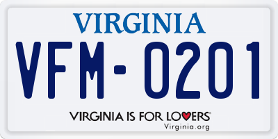 VA license plate VFM0201