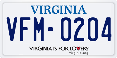 VA license plate VFM0204