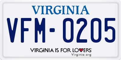VA license plate VFM0205