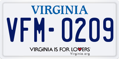 VA license plate VFM0209