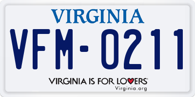 VA license plate VFM0211