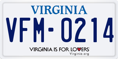 VA license plate VFM0214