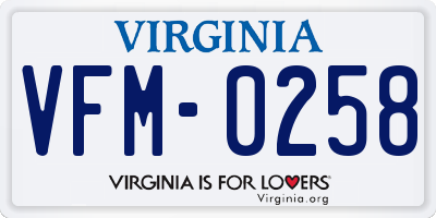 VA license plate VFM0258