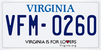 VA license plate VFM0260