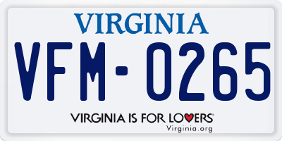 VA license plate VFM0265