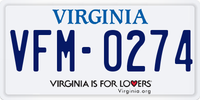 VA license plate VFM0274