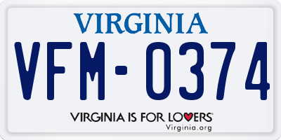 VA license plate VFM0374