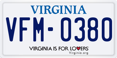VA license plate VFM0380