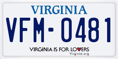 VA license plate VFM0481