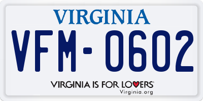VA license plate VFM0602
