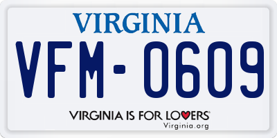 VA license plate VFM0609