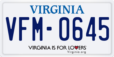 VA license plate VFM0645