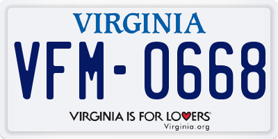 VA license plate VFM0668