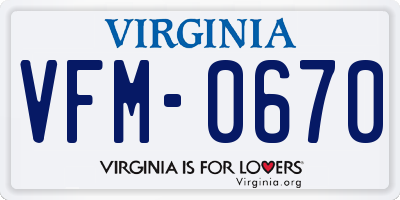 VA license plate VFM0670