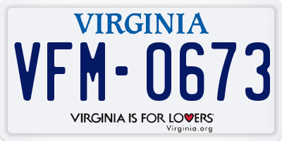 VA license plate VFM0673