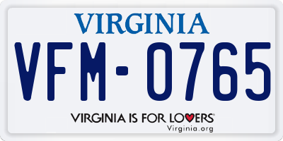 VA license plate VFM0765