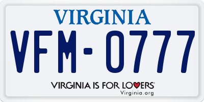 VA license plate VFM0777