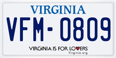 VA license plate VFM0809