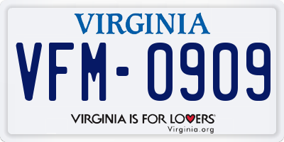 VA license plate VFM0909