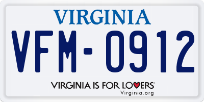 VA license plate VFM0912