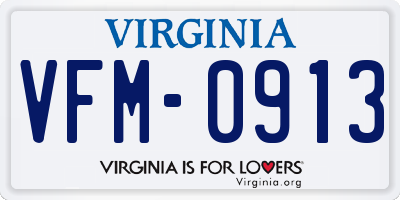 VA license plate VFM0913