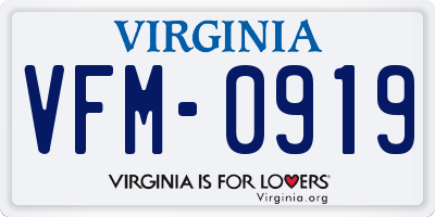 VA license plate VFM0919