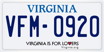 VA license plate VFM0920