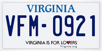 VA license plate VFM0921