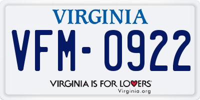 VA license plate VFM0922