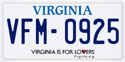 VA license plate VFM0925