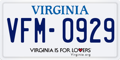 VA license plate VFM0929