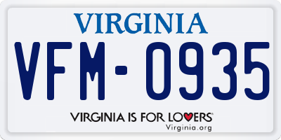 VA license plate VFM0935