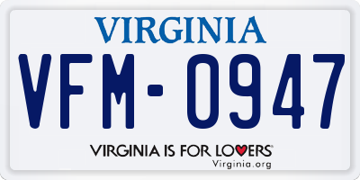 VA license plate VFM0947