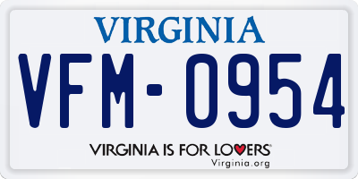 VA license plate VFM0954