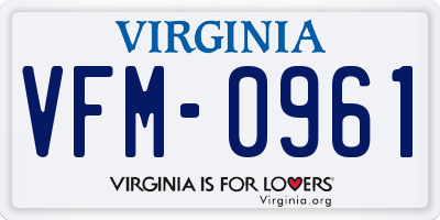 VA license plate VFM0961