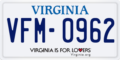VA license plate VFM0962