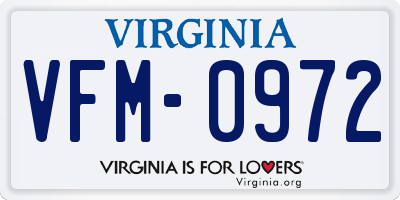 VA license plate VFM0972