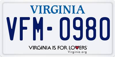 VA license plate VFM0980